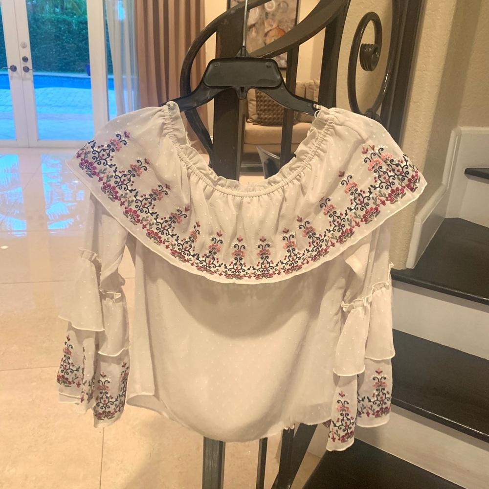 Embroidered Off-Shoulder White Top